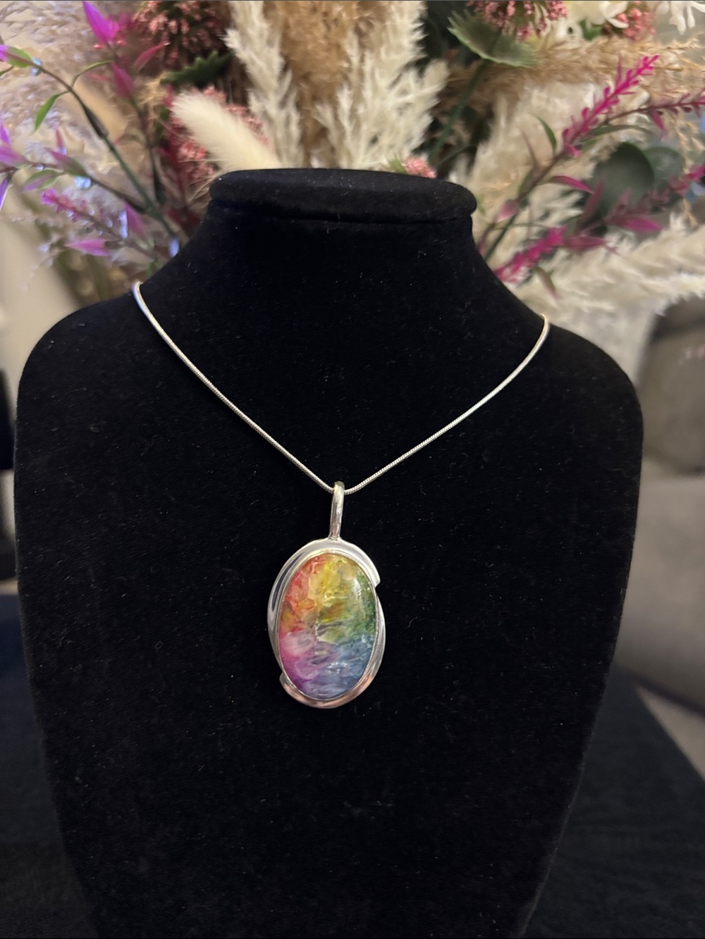 Sterling Silver Rainbow Solar Quartz Gemstone Necklace.